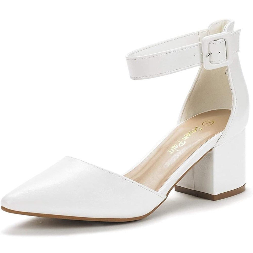 Dream Pairs white closed toe shoes bridal pumps.